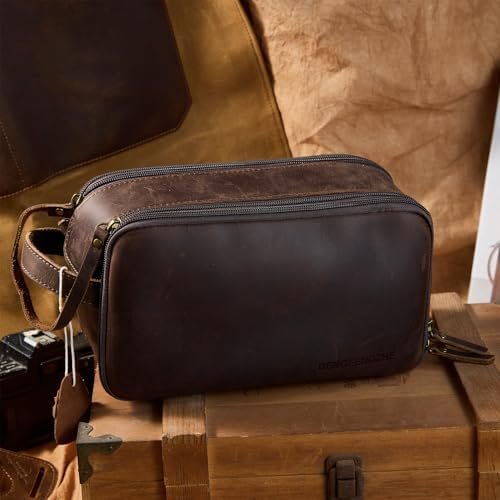 Toiletry Bag for Men, Full Grain Leather Travel Pouch Shaving Dopp Kit Bathroom ... - Image 3