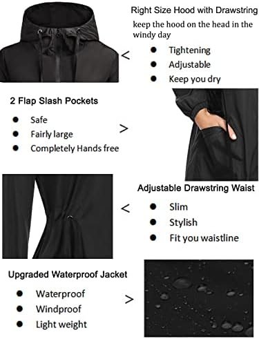 ELESOL Women Rain Jacket Waterproof Long Rain Coats Hooded Windbreaker Lightweig... - Image 6