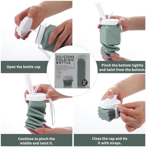 Collapsible Water Bottle, Food Grade BPA Free Silicone Water Bottle, 21oz Foldin... - Image 3