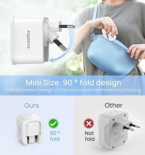 2 Pack Foldable European Travel Plug Adapter with 3 USB (1 USB-C Port) and 1 AC ... - Image 4