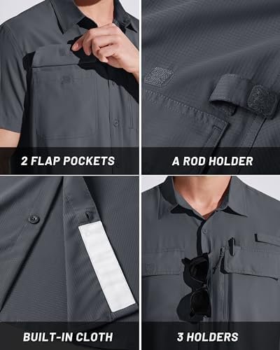 MAGCOMSEN Mens Fishing Shirts Short Sleeve UPF 50+ Sun Protection Button Down Sh... - Image 7
