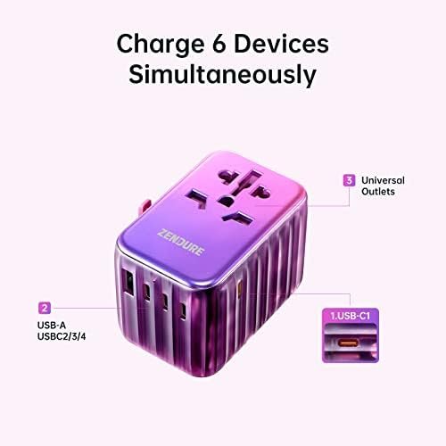 Zendure Universal Travel Adapter 65W PD Fast Charger 4 USB-C,1 USB-A, Internatio... - Image 4