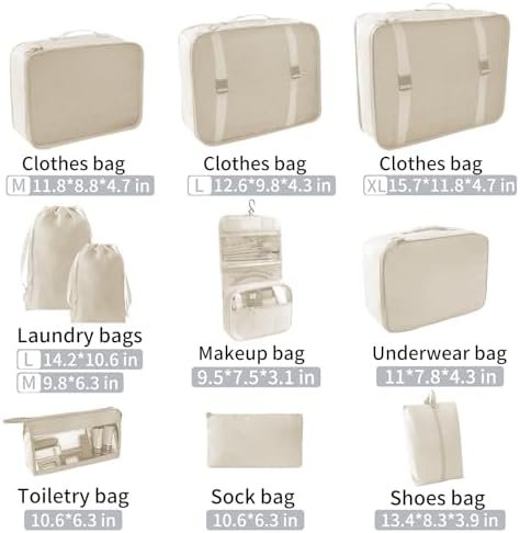 SLMT 10 Set Beige Packing Cubes, Suitcase Organizer Bags Set, Travel Cubes for P... - Image 3