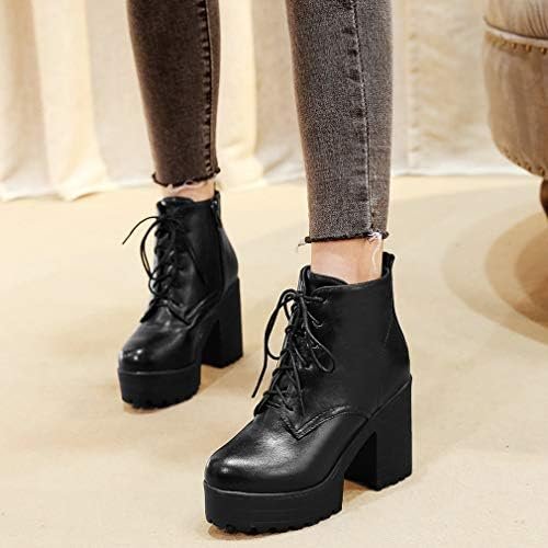 Parisuit Women's Chunky Lace Up Booties Platform High Heel Ankle Boots Fashion A... - Image 6