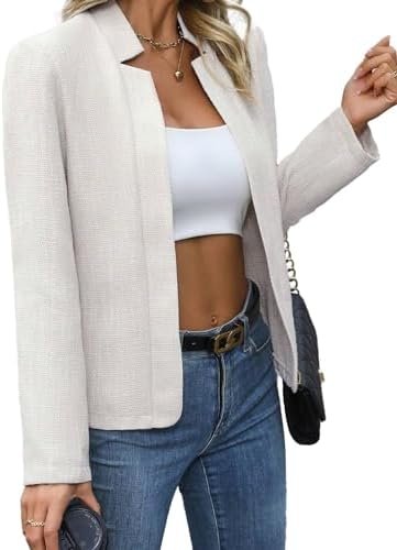 Womens' 2024 Fall Tweed Blazer Jacket Notch Collar Cardigans Fully Lined Casual ... - Image 5