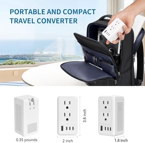 220V to 110V Voltage Converter US to Europe, Power Converter Adapter Combo Inter... - Image 7