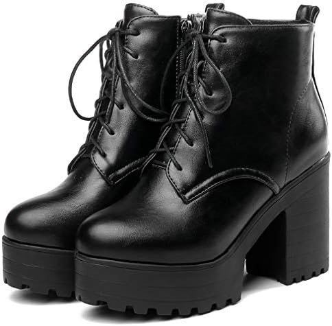 Parisuit Women's Chunky Lace Up Booties Platform High Heel Ankle Boots Fashion A... - Image 4