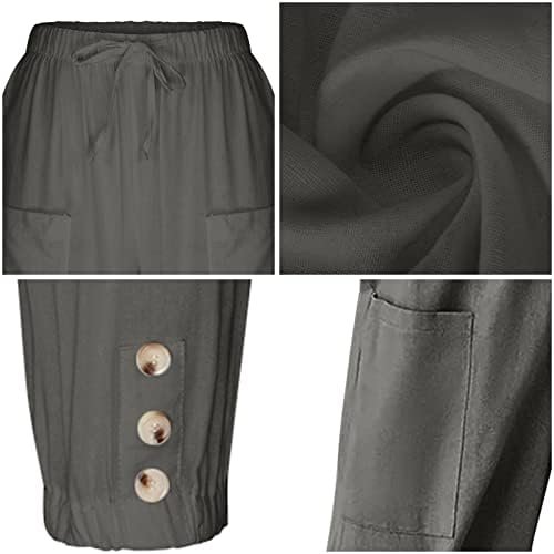 Women's High Waist Pants Drawstring Capri Pants with Pockets Wide Leg Cropped Pa... - Image 7