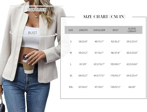 Womens' 2024 Fall Tweed Blazer Jacket Notch Collar Cardigans Fully Lined Casual ... - Image 7