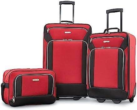 American Tourister Fieldbrook XLT Softside Upright Luggage, Red/Black, 3-Piece S... - Image 2