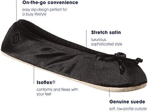 isotoner Women's Satin Ballerina Slippers with Classic Ribbon Or Soft Tie Bow an... - Image 7