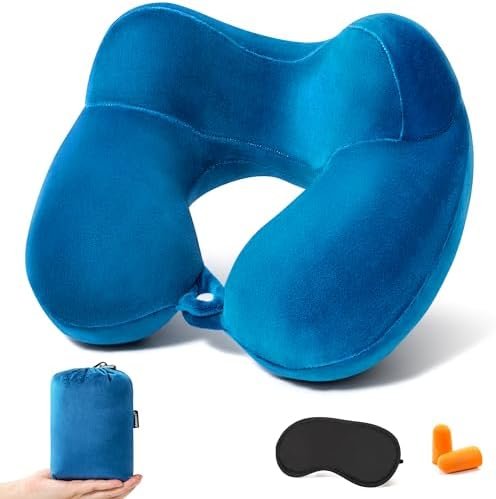 Anmerl Inflatable Travel Pillow Soft Velvet Portable Neck Pillow with Storage Ba... - Image 2