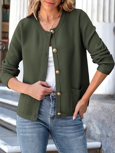 ANRABESS Women Striped Cardigan Sweaters Button Down Cropped Knit Lady Jackets C... - Image 3