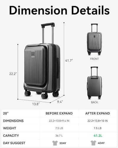 LUGGEX Carry on Luggage 22x14x9 Airline Approved, PC Hard Shell Suitcase with Fr... - Image 10