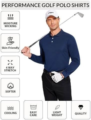 PINSPARK Long Sleeve Polo Shirts for Men Moisture Wicking Golf Shirts Quick Dry ... - Image 5