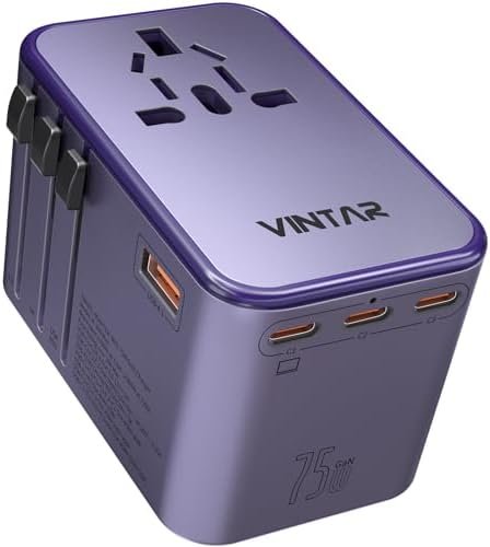 Universal Travel Adapter, VINTAR 75W GaN International Plug Adapter with 3 USB-C... - Image 2