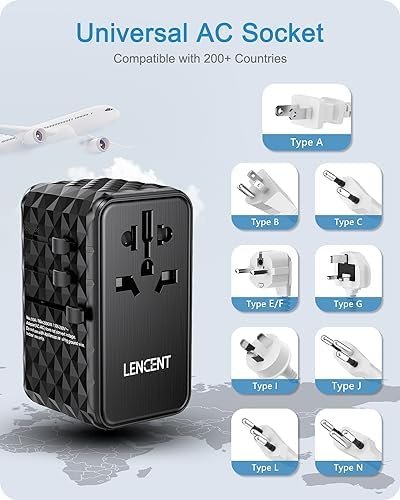 LENCENT 120W International Travel Adapter, GaN Universal, Black, USB-C & USB-A, ... - Image 9