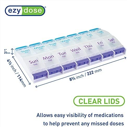 EZY DOSE Push Button (7-Day) Pill Case, Medicine Planner, Vitamin Organizer, 2 T... - Image 3