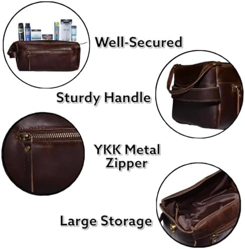 Leather Toiletry Bag : Vintage Unisex Travel Dopp Kit : for Toiletries, Cosmetic... - Image 7