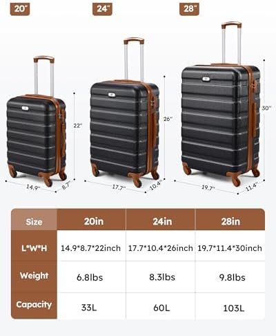 Suitour Luggage 3 Piece Sets Hard Shell Luggage Set with Spinner Wheels, TSA Loc... - Image 6