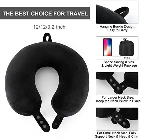Travel Neck Pillow, Best Memory Foam Airplane Pillow for Head Support Soft Adjus... - Image 7