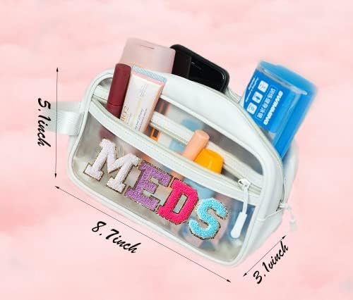 COSHAYSOO Clear MEDS Bag Medicine Zipper Pouch with Preppy Chenille Letter Patch... - Image 3