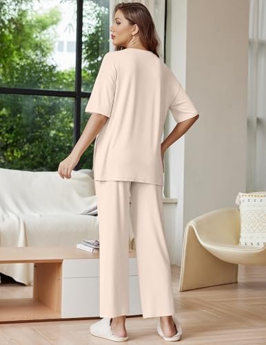 Ekouaer Lounge Sets for Women Short Sleeve Tops and Long Pants Soft Comfy Pajama... - Image 3