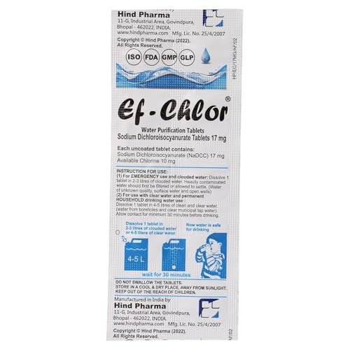 Ef-Chlor Water Purification Tablets (17 mg - 100 Tablets), Purifies 1 Gallon Wat... - Image 5