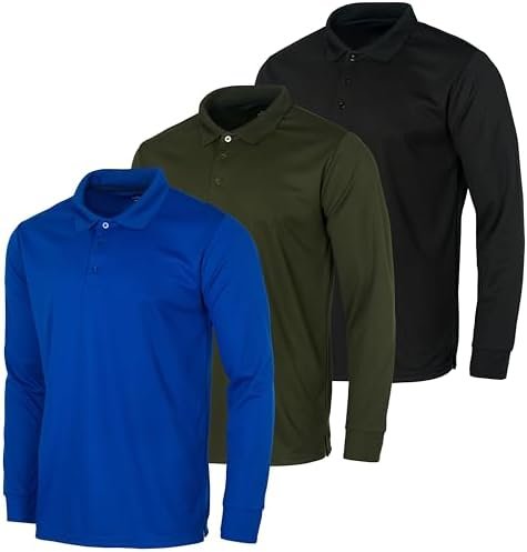 Real Essentials 3 Pack Men's Dry Fit Long-Sleeve Active Polo Shirt Casual Perfor... - Image 2