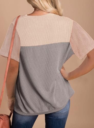 Dokotoo Womens Color Block Fashion Short Sleeve Crewneck Knitted Spring Summer C... - Image 3