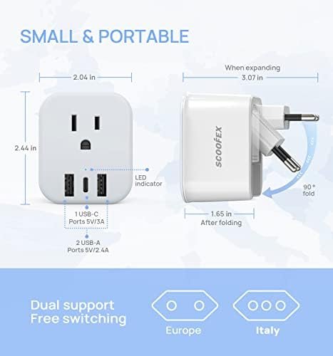 2 Pack Foldable European Travel Plug Adapter with 3 USB (1 USB-C Port) and 1 AC ... - Image 6