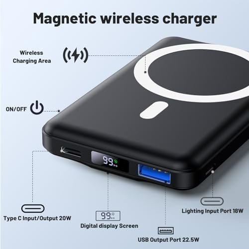 AOGUERBE for Magsafe Battery Pack, 10000mAh Magnetic Power Bank 15W Wireless Por... - Image 3