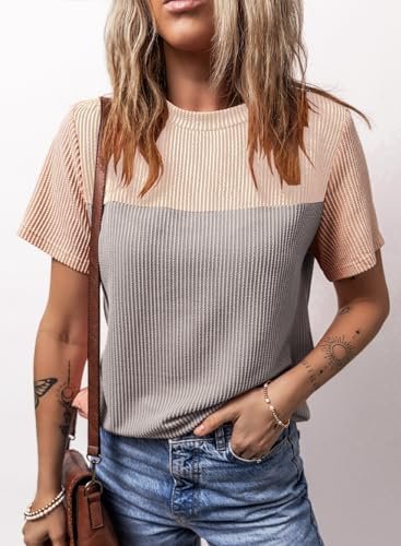 Dokotoo Womens Color Block Fashion Short Sleeve Crewneck Knitted Spring Summer C... - Image 5