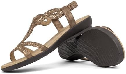 VJH confort Women’s Flat Sandals,Comfort Elastic Strap Rhinestone Open Toe Slip-... - Image 7