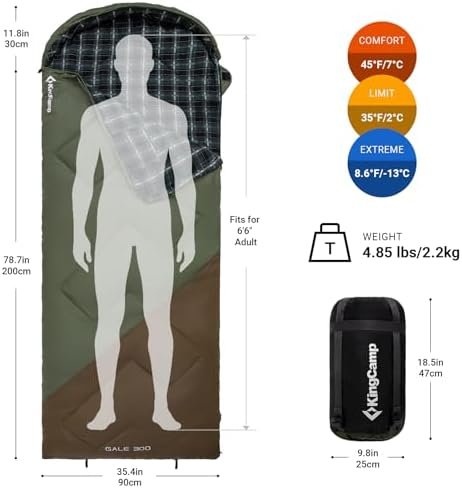 KingCamp Sleeping Bag for Adults, Winter | Flannel Lined Cold Weather 3-4 Season... - Image 3