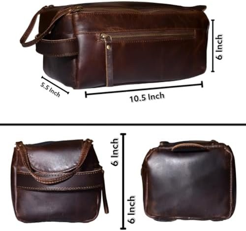 Leather Toiletry Bag : Vintage Unisex Travel Dopp Kit : for Toiletries, Cosmetic... - Image 8