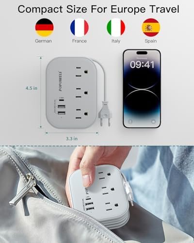 European Travel Plug Adapter USB C, Popowell International European Plug Adapter... - Image 4