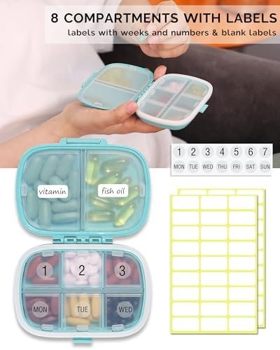 MEACOLIA 3 Pack 8 Compartments Travel Pill Organizer, Daily Pill Case Small Pill... - Image 6