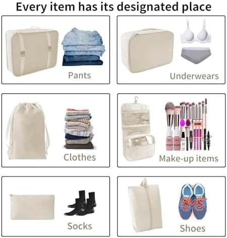 SLMT 10 Set Beige Packing Cubes, Suitcase Organizer Bags Set, Travel Cubes for P... - Image 4