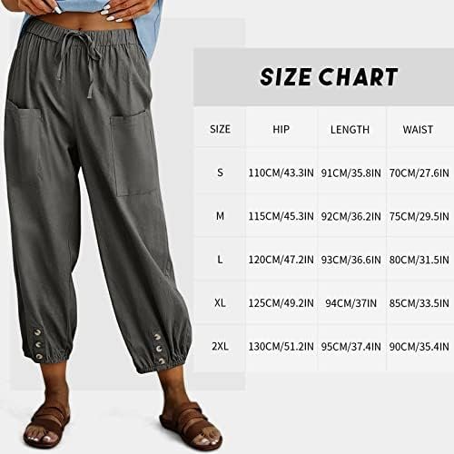 Women's High Waist Pants Drawstring Capri Pants with Pockets Wide Leg Cropped Pa... - Image 4
