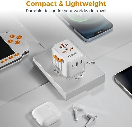 Universal Travel Adapter, TESSAN International Plug Adaptor with 1 USB C Wall Ch... - Image 6