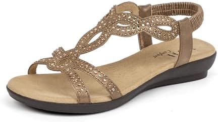 VJH confort Women’s Flat Sandals,Comfort Elastic Strap Rhinestone Open Toe Slip-... - Image 2