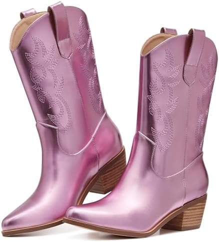 VIMISAOI Womens Cowboy Boots Comfortable Retro Pull On Pointed Toe Wide Calf Lon... - Image 2