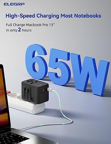 ELEGRP Universal Travel Adapter, 65W Fast Charger International Travel Power Ada... - Image 4