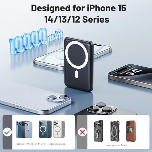AOGUERBE for Magsafe Battery Pack, 10000mAh Magnetic Power Bank 15W Wireless Por... - Image 4