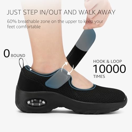 STQ Womens Walking Shoes Non Slip Orthopedic Shoes Adjustable Mary Jane Shoes - Image 3
