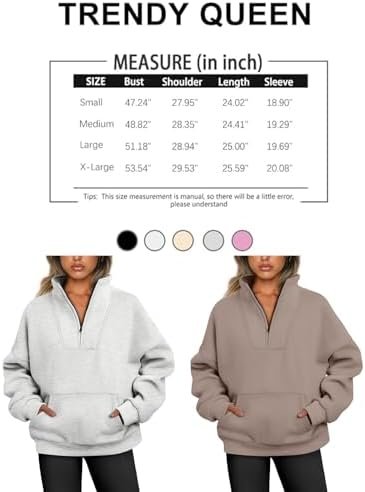 Trendy Queen Sweatshirts Half Zip Pullover Quarter Zip Oversized Hoodies Sweater... - Image 7