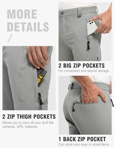 TBMPOY Men's Lightweight Hiking Pants with Belt 5 Zip Pockets Waterproof Quick-d... - Image 6
