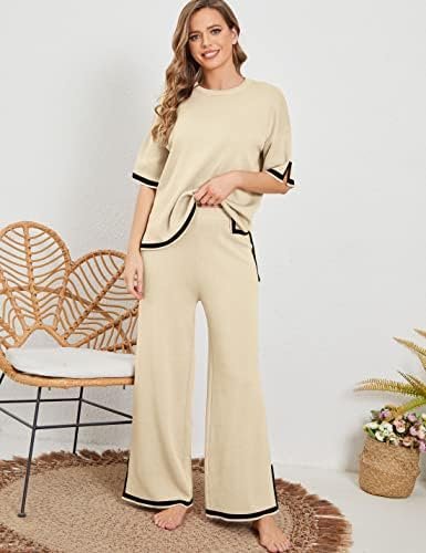 Faleave Womens Knit 2 Piece Sweater Sets Short Sleeve Pullover Tops Elastic Wais... - Image 4