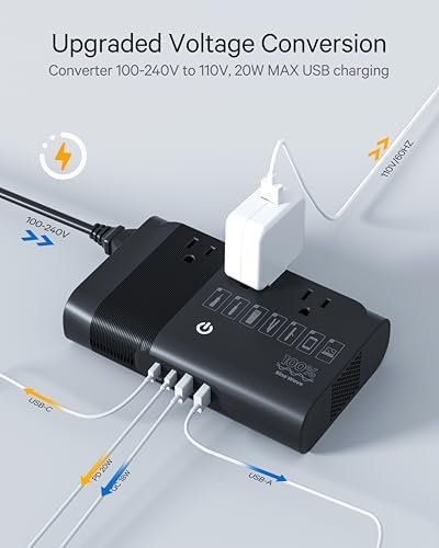 DOACE 220v to 110v Voltage Converter for European Travel: Max 500W Pure Sine Wav... - Image 5